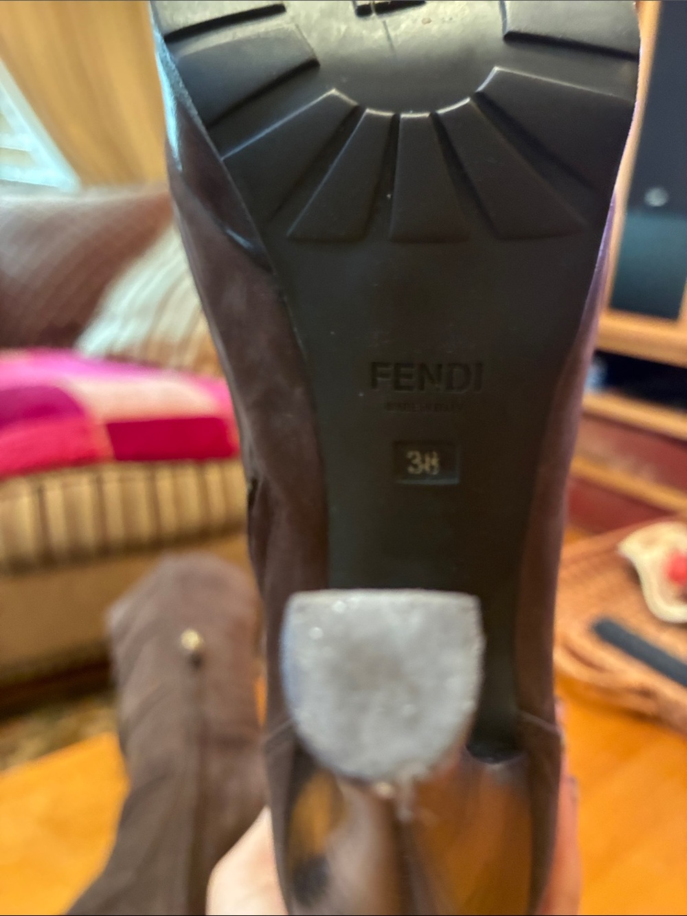 Fendi Tall Secy Women's Buckle Platform Boots in Dark Brown suede size. 38 - Picture 4 of 6